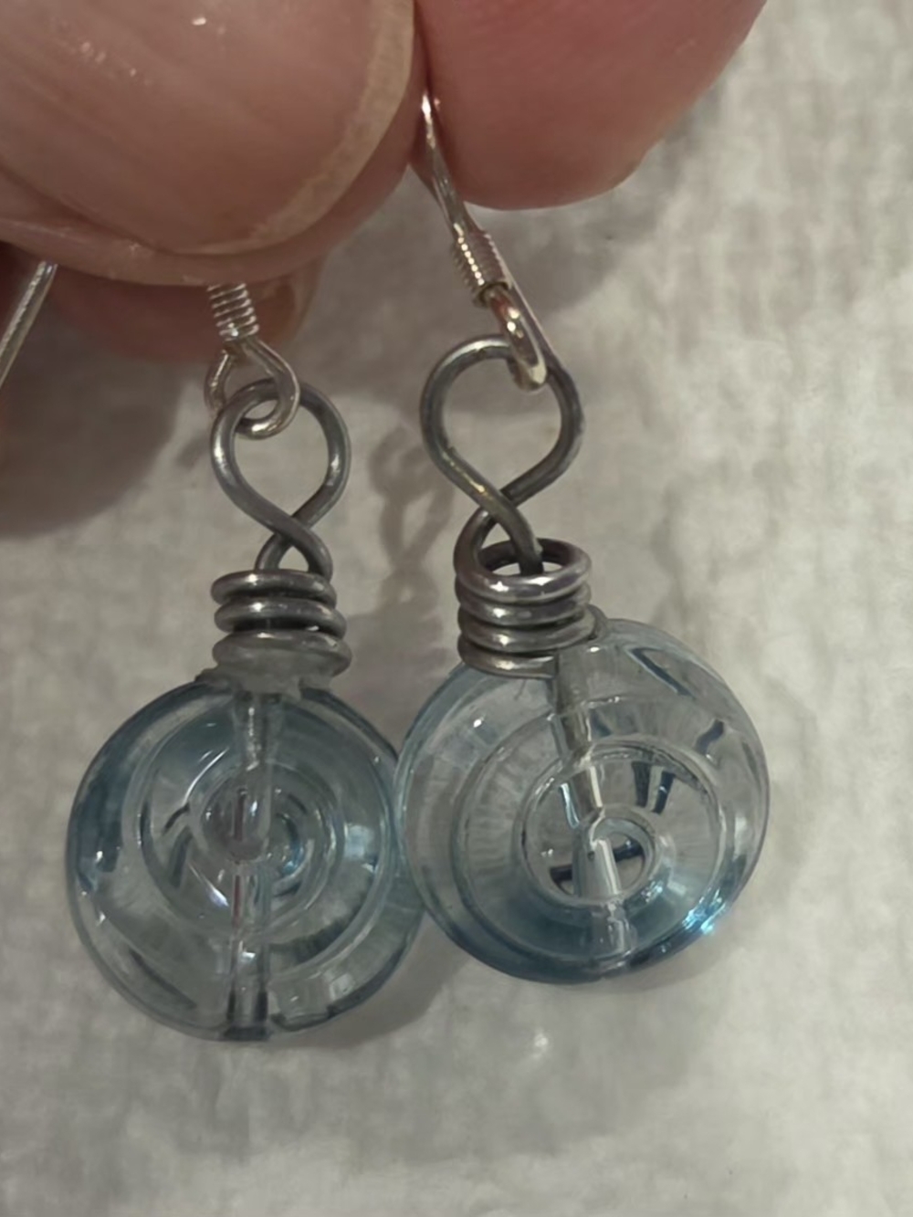 Handmade Light Blue BALL JAR Glass Button Drop Earrings